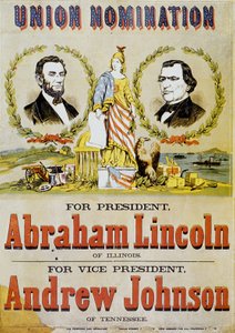 Poster voor Amerikaanse presidentsverkiezingen: kandidaat Abraham Lincoln en zijn vice-president Andrew Johnson, 1860